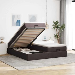 Estrutura de cama otomana com colchões tecido castanho escuro