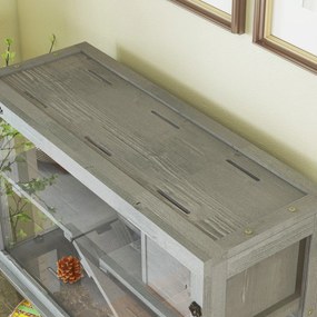 Gaiola de madeira para hamsters 80 x 50 x 84 cm, 3 níveis com casinha, roda, rampas, painel transparente, espaços separados, cinzenta