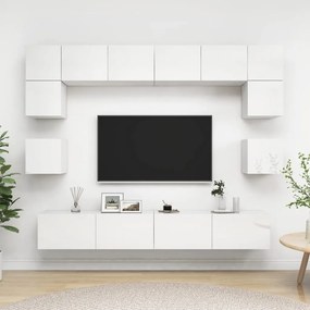 8 pcs conj. móveis de TV derivados de madeira branco brilhante