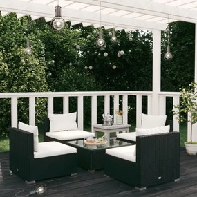 vidaXL 5 pcs conjunto lounge de jardim c/ almofadões vime PE preto