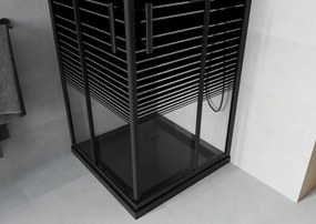 Mexen Rio cabine de duche quadrada 80 x 80 cm, riscas pretas, preta + base Flat, preta - 860-080-080-70-20-4070B