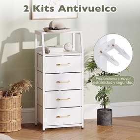 Cómoda de 4 Gavetas, 40,5 x 29 x 94 cm, Gavetas de Tecido Removíveis, Branco