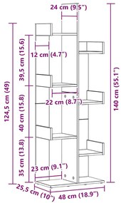 estante vidaXL preta em carvalho, 48x25,5x140 cm, madeira técnica