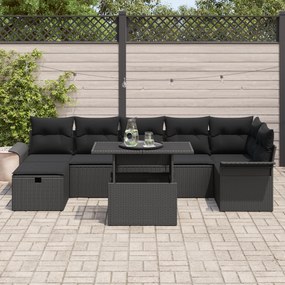 Conjunto de Sofá de Jardim de 8 Peças com Almofadas Preto Rattan Sinté