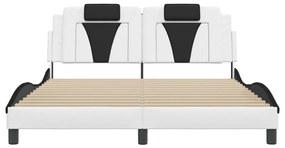 Estrutura cama c/ luzes LED 160x200cm couro artif. branco/preto