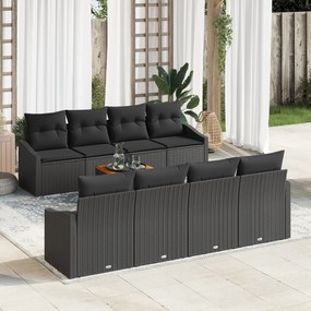 vidaXL Conjunto de Sofá de Jardim de 7 Peças com Almofadas Preto Rattan Poliéster Acácia