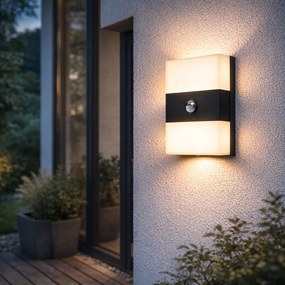 Candeeiro de parede exterior preto IP44 com LED e sensor de movimento - Dualy