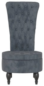 Cadeirão c/ encosto alto veludo cinzento-escuro design botões