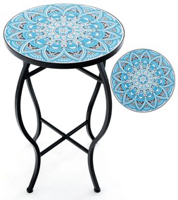Mesa auxiliar de jardim em Mosaico 35 x 55 cm (diâmetro x altura) com tampo em cerâmica resistente para varanda e jardim Azul
