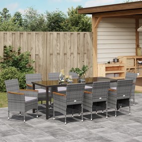 Conjunto de Jantar de Jardim de 9 Peças Cinza Rattan Poliéster
