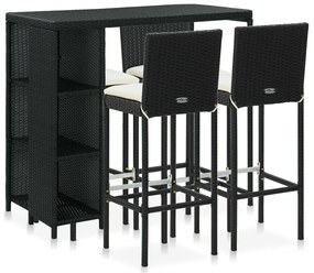 5 pcs conjunto de bar p/ jardim c/ almofadões vime PE preto