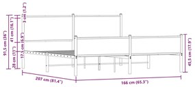 Estrutura cama sem colchão 160x200 cm metal carvalho castanho