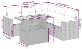 6 pcs conjunto sofás de jardim com almofadões vime cinzento