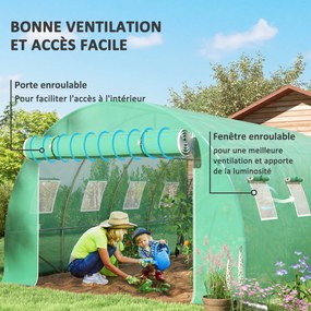 Lona de substituição para estufa em túnel de 12 m² (4 x 3 x 2 m) (ESTRUTURA NÃO INCLUIDA), PE anti-UV, impermeável, com 8 janelas + porta enrolável co