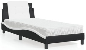 vidaXL Cama com colchão 90x200 cm couro artificial preto e branco