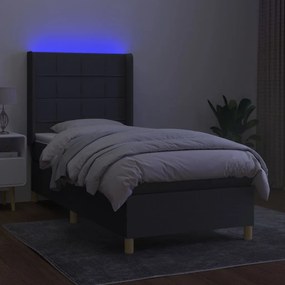 Cama box spring c/ colchão e LED 90x190 cm tecido cinza-escuro