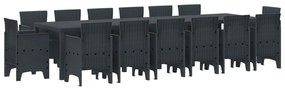 vidaXL Conjunto de Jantar para Jardim 15 pcs Antracite Rattan Polt