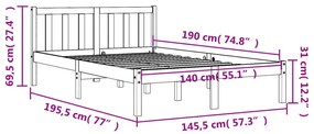 Estrutura de cama 140x190 cm madeira pinho maciça castanho cera