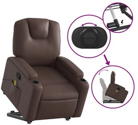 Poltrona massagens reclinável elevatória couro artif. castanho