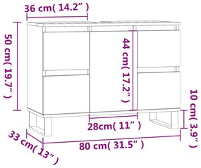 Armário WC 80x33x60 cm derivados de madeira branco brilhante