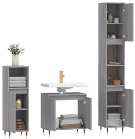 3 pcs conjunto móveis WC derivados de madeira cinzento sonoma