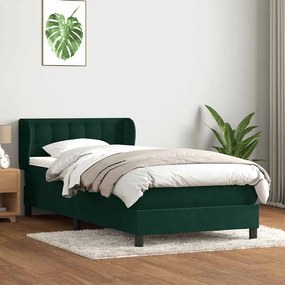 vidaXL Cama com molas/colchão 100x220 cm veludo verde-escuro