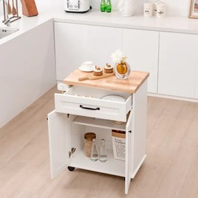 Carrinho de cozinha com duas gavetas e gavetas para toalhas, armário de 2 portas e prateleira de serviço regulável para cozinha 66 x 40 x 85 cm branco