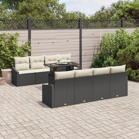 Conjunto de Sofá de Jardim 7 Peças com Almofadas Preto Rattan