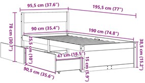 Cama sem colchão 90x190 cm madeira de pinho maciça castanho-mel
