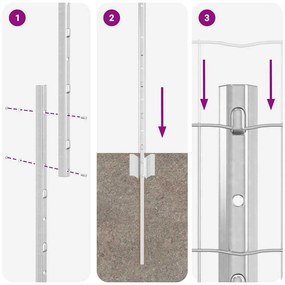 Cercas Euro com 22 Postes Prateados 1x25 m Aço