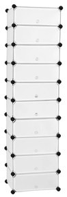 Rack de sapatos intertravado SONGMICS, organizador de armazenamento retangular, unidade de prateleira de armazenamento modular DIY de 10 slots, 40 x 30 x 17 cm para cada slot, guarda-roupa de plástico com portas, branco LPC10W