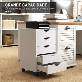 Bloco de Gavetas com Rodas Bloco de Gavetas para Escritório com 5 Gavetas  40x40x67 cm Branco