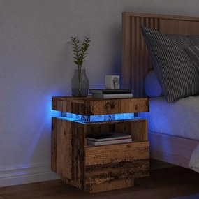 Mesa de cabeceira com luzes LED 40x39x48,5 cm madeira velha