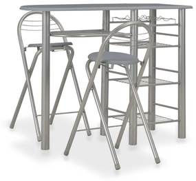 vidaXL 3 pcs conjunto de bar com prateleiras madeira e aço cinzento