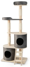 Arranhador Gatos com 2 postes para arranhar e escada revestida de sisal Móveis para gatos multiníveis cinzento