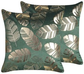 Conjunto de 2 almofadas decorativas veludo verde e dourado 45 x 45 cm SUNFLOWER Beliani