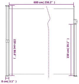 Toldo lateral retrátil 220x600 cm bege