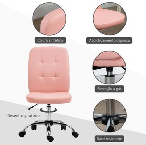 Cadeira de Escritório operativa Giratória de Couro Sintético com Altura Ajustável Moderno Carga 120 kg 45x59x100 cm Rosa