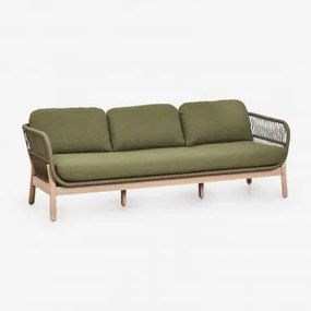 Sofá De Jardim De 3 Lugares Em Madeira De Acácia E Corda Trançada Karvia Castanho Acácia & Bouclé Verde Sálvia - Sklum