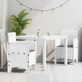 vidaXL Conjunto de Jantar de Jardim de 3 Peças com Almofadas Branco Rattan Sintético