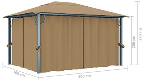 Gazebo com cortina 400x300 cm alumínio cinzento-acastanhado