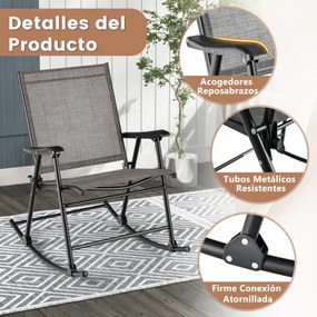 Conjunto de 2 cadeiras de baloiço dobráveis Jardim com assento em tecido e estrutura metálica para pátio, jardim, terraço e piscina 82 x 64 x 91 cm Ca