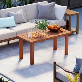 Mesa apoio de jardim em madeira 90 x 45,5 x 43,5 cm com tampo de ripas, pés estáveis e ligação reforçada para jardim, terraço, pátio e varanda Natural