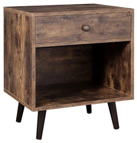 Mesa de cabeceira pequena com gaveta e compartimento aberto | VASAGLE | 50 x 40 x 58 cm | castanho rústico | LET71BX.