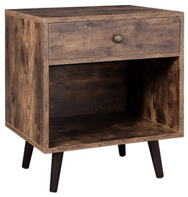 Mesa de cabeceira VASAGLE com gaveta e compartimento aberto, mesa de cabeceira pequena com pernas de madeira de pinho, para sala de estar e quarto, 50 x 40 x 58 cm, marrom rústico LET71BX