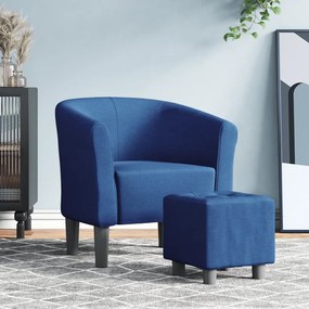 vidaXL Poltrona com apoio de pés tecido azul