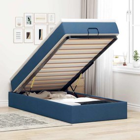 vidaXL Estrutura de cama otomana com colchão tecido azul 90x190cm