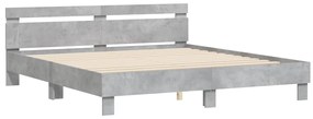 Estrutura cama cabeceira e luzes LED 160x200cm cinzento cimento