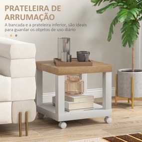 Mesa Auxiliar com Rodas Mesa Auxiliar com Prateleira Aberta para Sofá Dormitório 40x40x40 cm Branco e Madeira