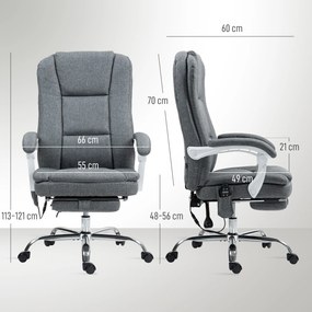 Cadeira de escritório com massagem e aquecimento, altura ajustável e encosto reclinável, 66 x 60 x 113–121 cm, cinzenta